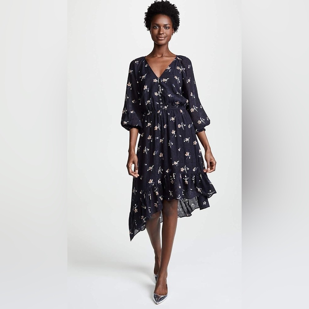 Joie Floral Midi Dress S Navy Boho Wedding Guest Dress NWOT - Picture 2 of 12